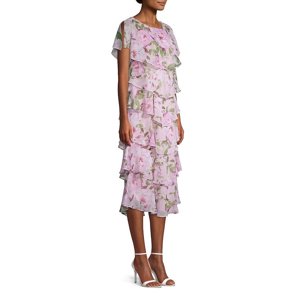 Ignite Evening Tiered Midi Dress In Blush Pink Floral Size 10 $169